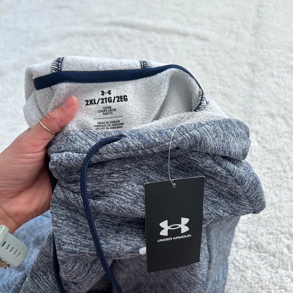 Under Armour Men Armour Fleece Twist Hoodie Navy XXL Gorpcore Hiking Gym Workout - Picture 6 of 7